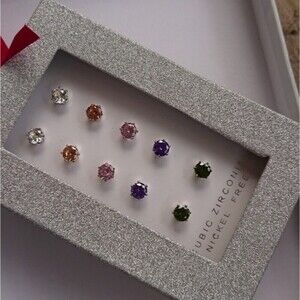Kohls Earrings Gift Set -Multicolor Cubic Zirconia Nickel Free Silver Tone Studs